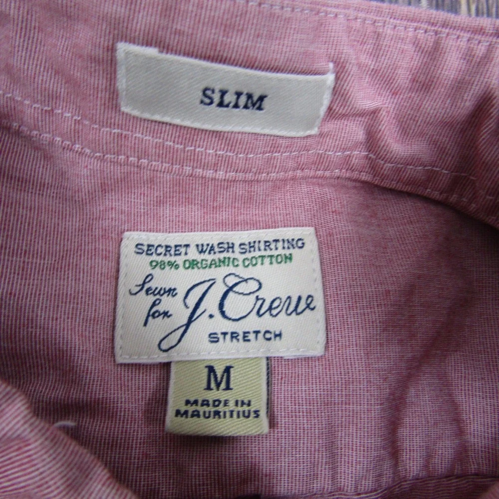 J. Crew Button Down Shirt Mens Medium Red Secret Wash Slim Fit Organic Cotton